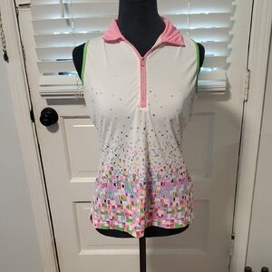 EP Sport White and Pink Sleeveless Polo Tank Top